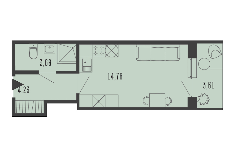 Квартира студия 23.67 м², 2/5 эт., Комплекс апартаментов «Bereg. Курортный»